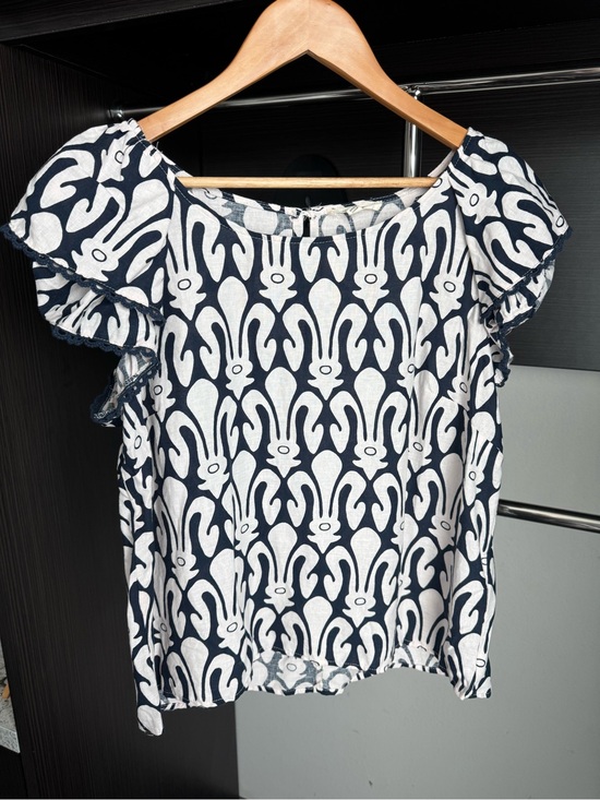 Christian Siriano Tops - Christian Siriano Linen Blend Rabbit-Print Flutter-Sleeve Blouse XL